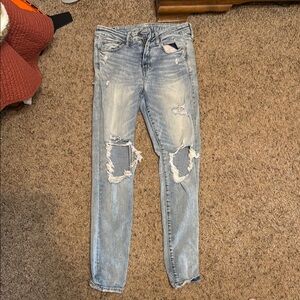American Eagle Outfitters High Rise Blue Jeans Distressed